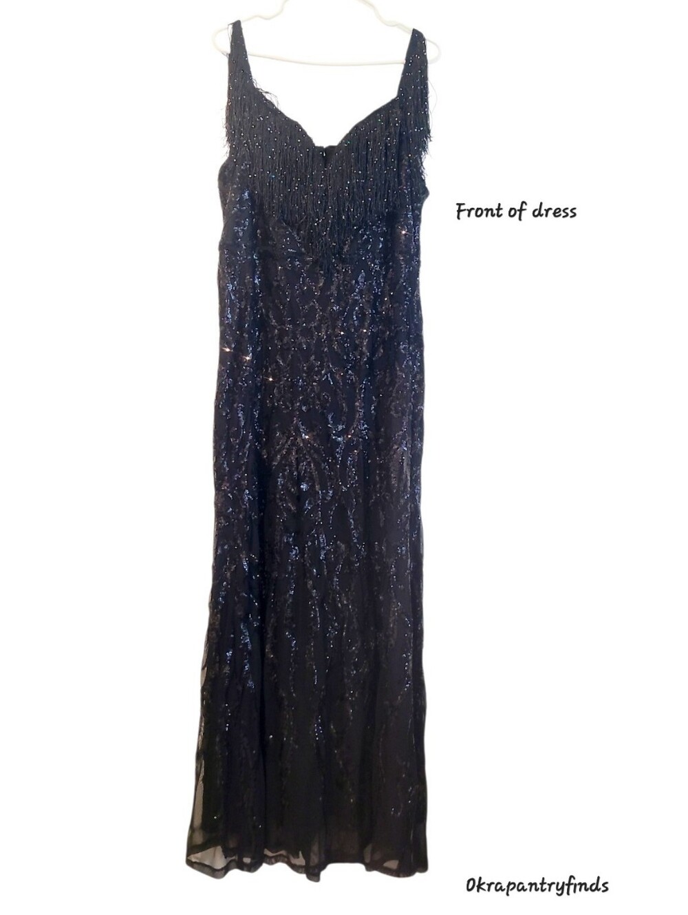 Elegant Beaded V- Neck Black Sleeveless Evening Gown, 3XL